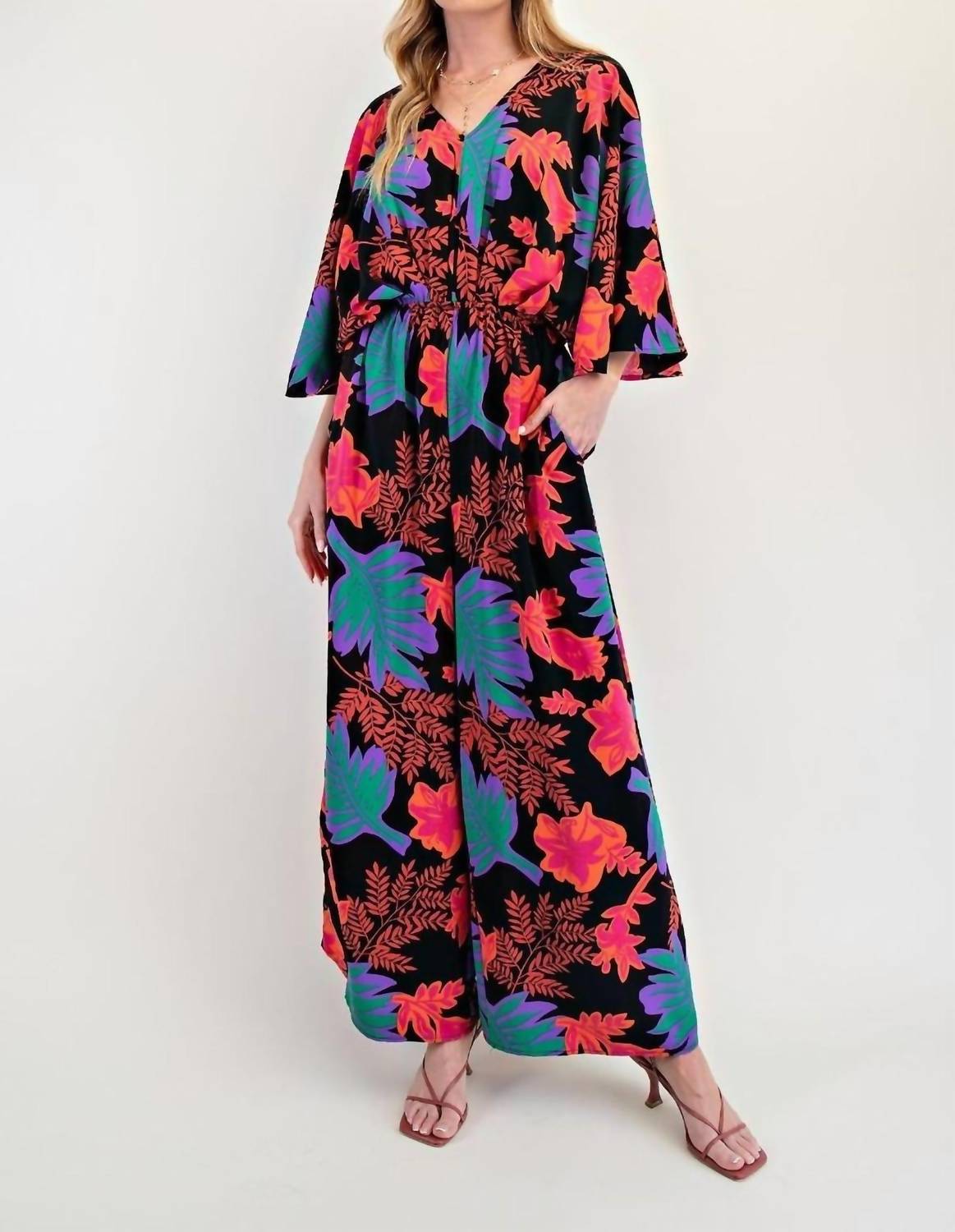 Easel - Half Sleeves V-neck Printed Romper