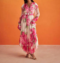 HEMANT & NANDITA Rosa High Low Dress in pink floral - women's dress - alternate view