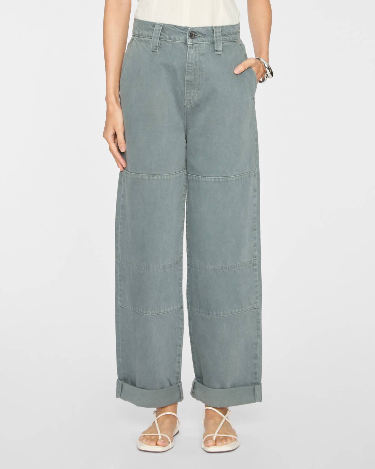 FRAME Cuffed Utility Trouser in slate gray - women's pants
