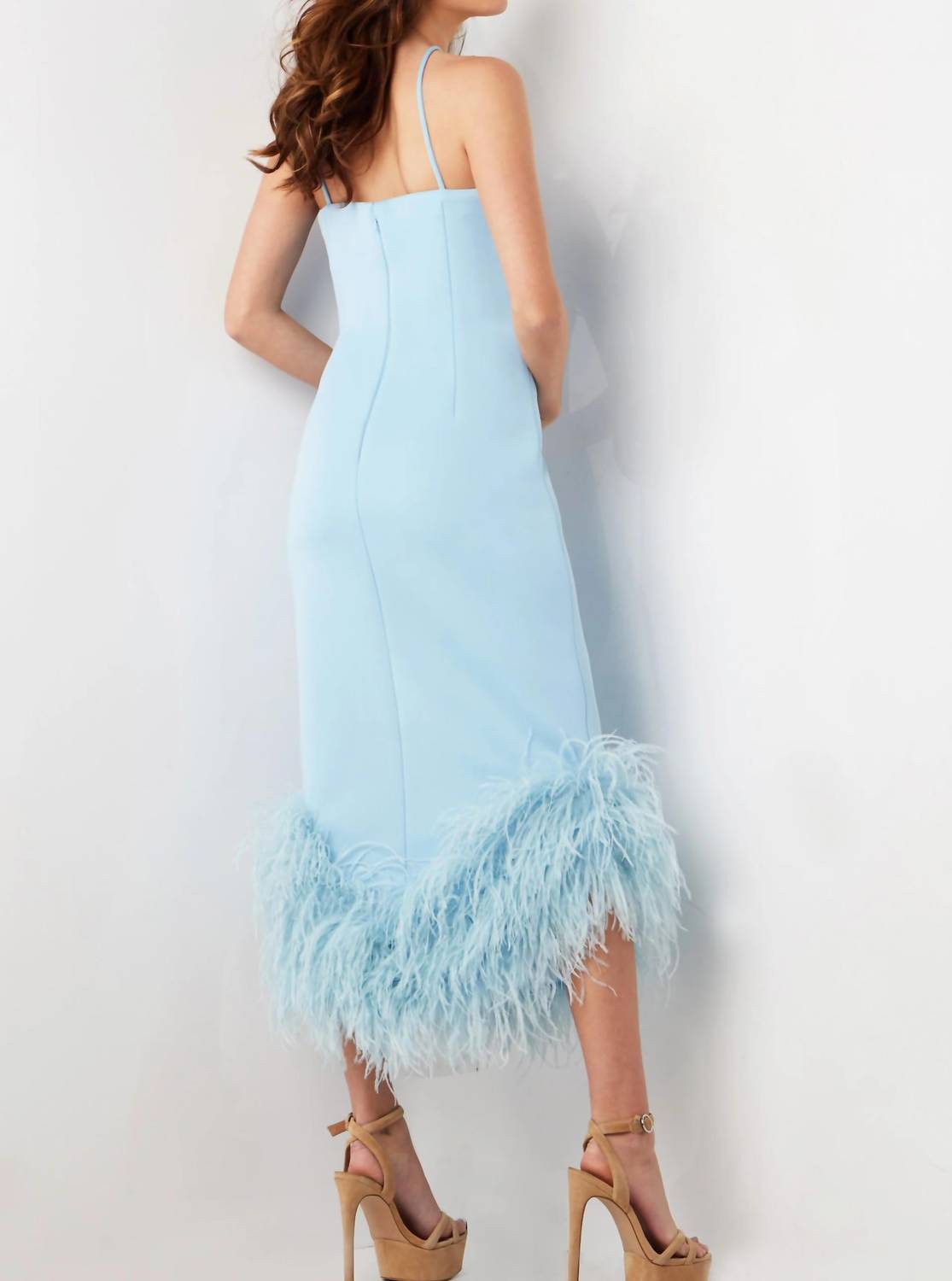 Jovani - Sleeveless Feather Hem Dress