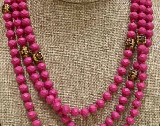 Bosuk Jewlery - Women's Long Beaded Necklace With Leopard Accent