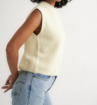Callahan Shaker Knit Crewneck Muscle Tee in cream - women's t-shirt - alternate view