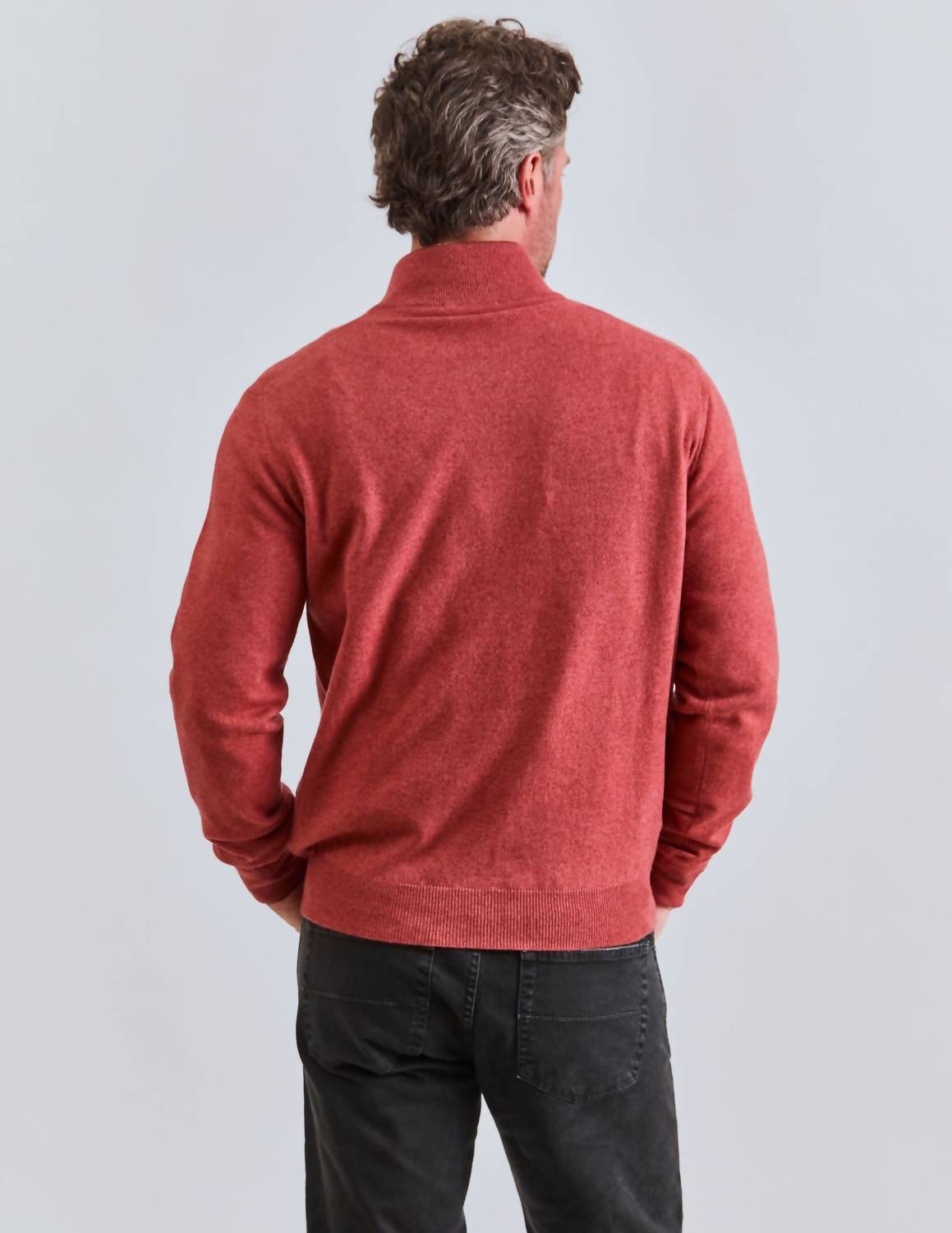 Fioroni Cashmere Cashmere Quarter-zip Sweater in peonia - men's sweater - detail view