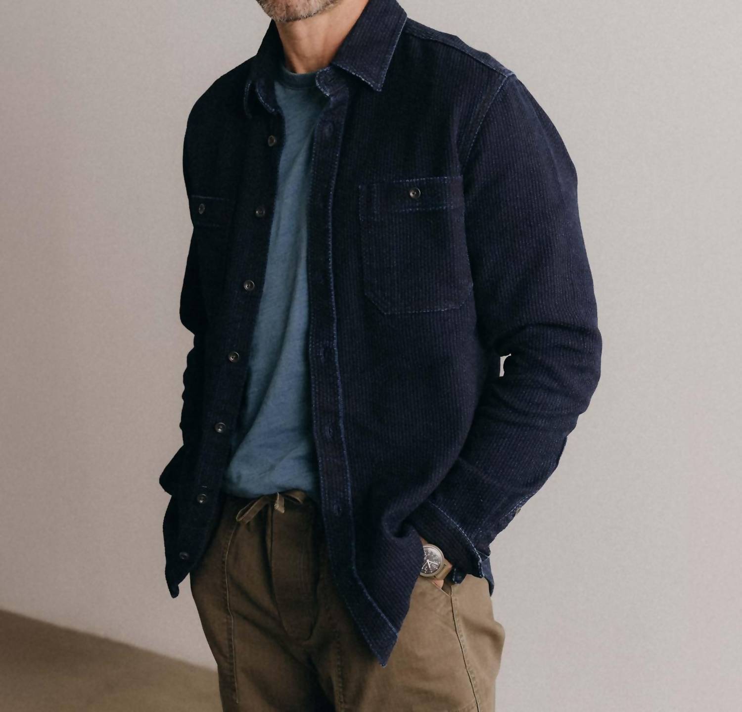 Taylor Stitch Utility Long Sleeve Shirt in rinsed indigo - men's shirt