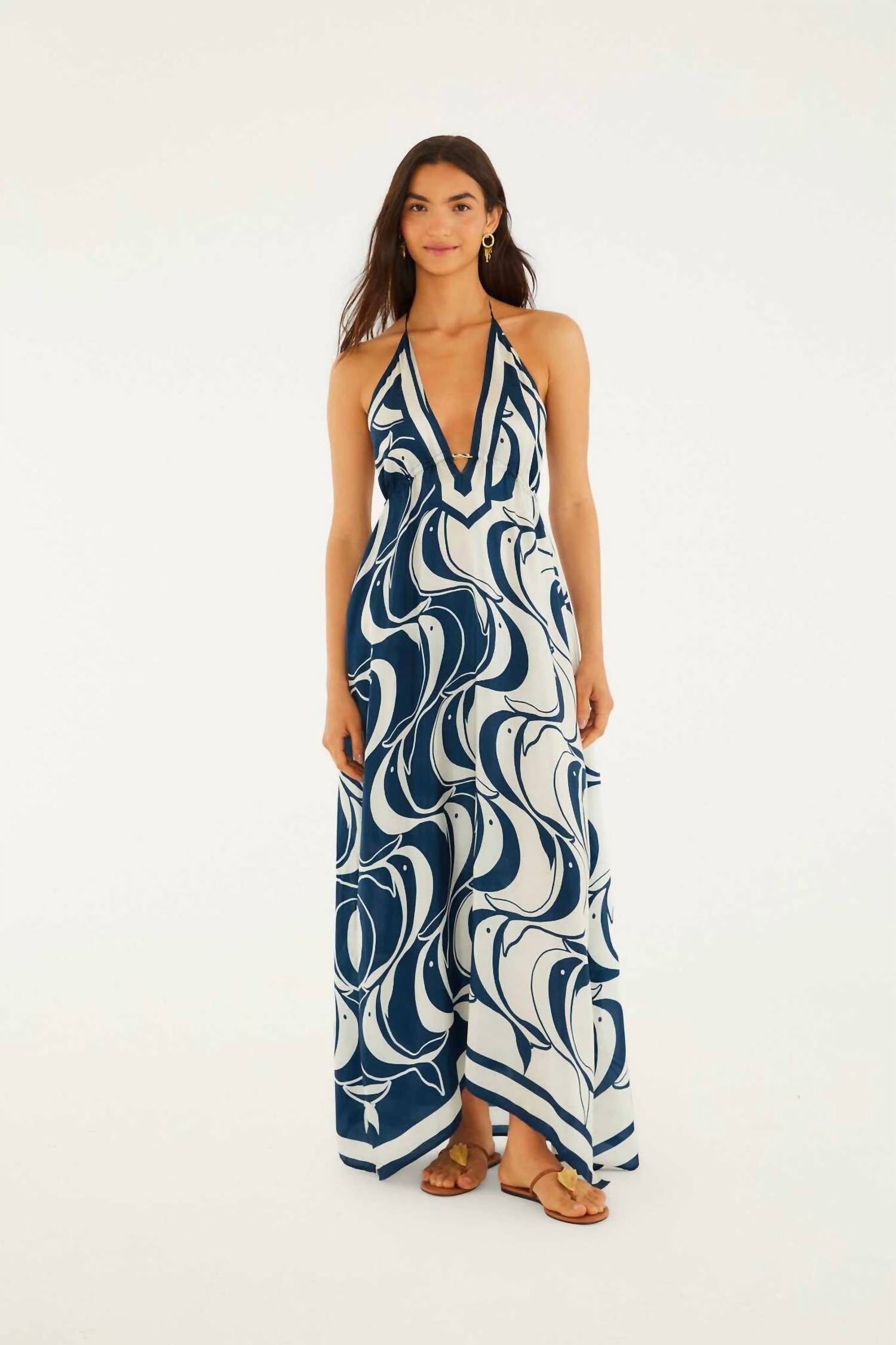 Farm Rio - Long Dress With Metal Fish Detail