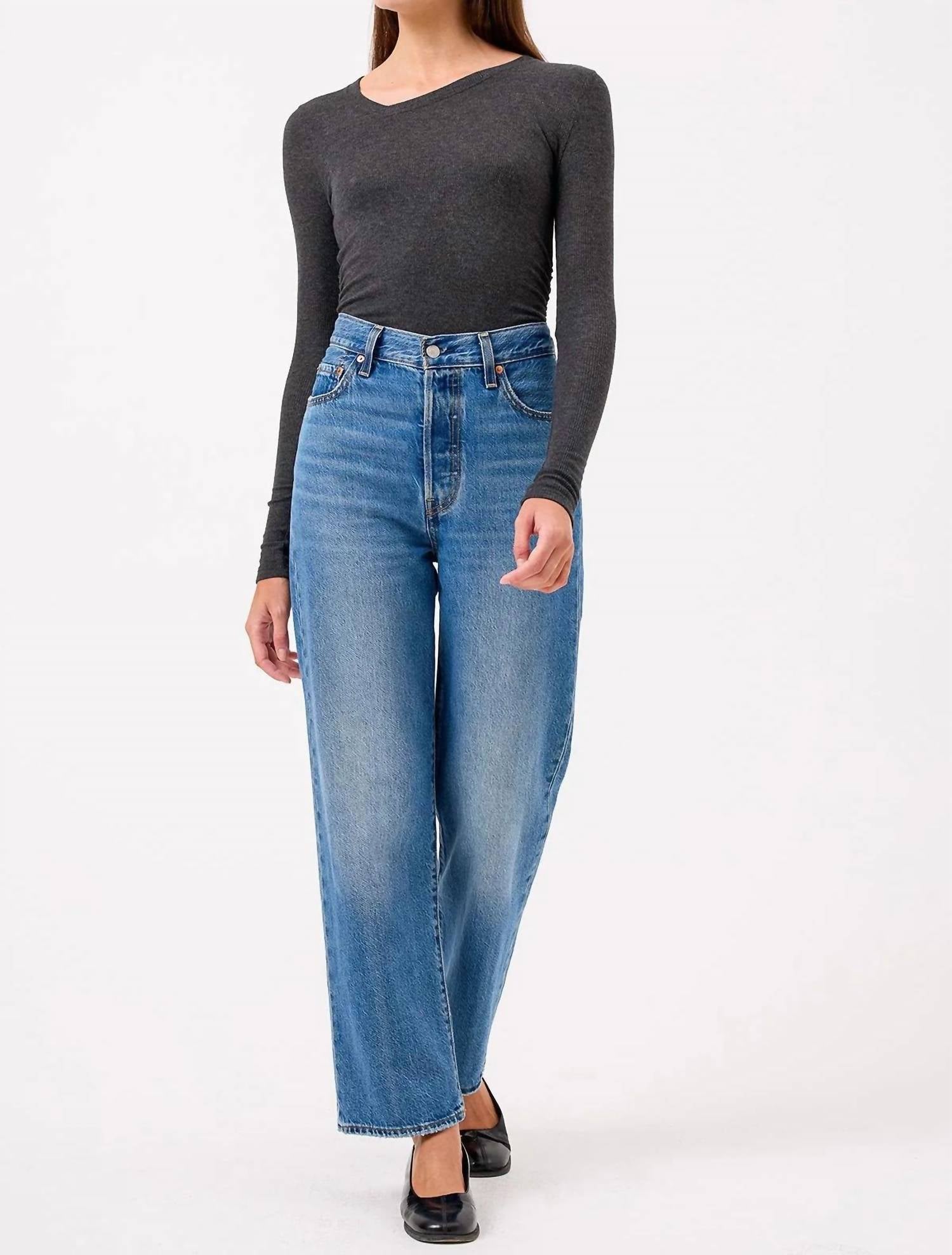 GOLDIE Margot Top in dark grey - women's long sleeve top - detail view