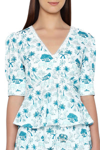 Verandah - Deep Neck Peplum Blouse