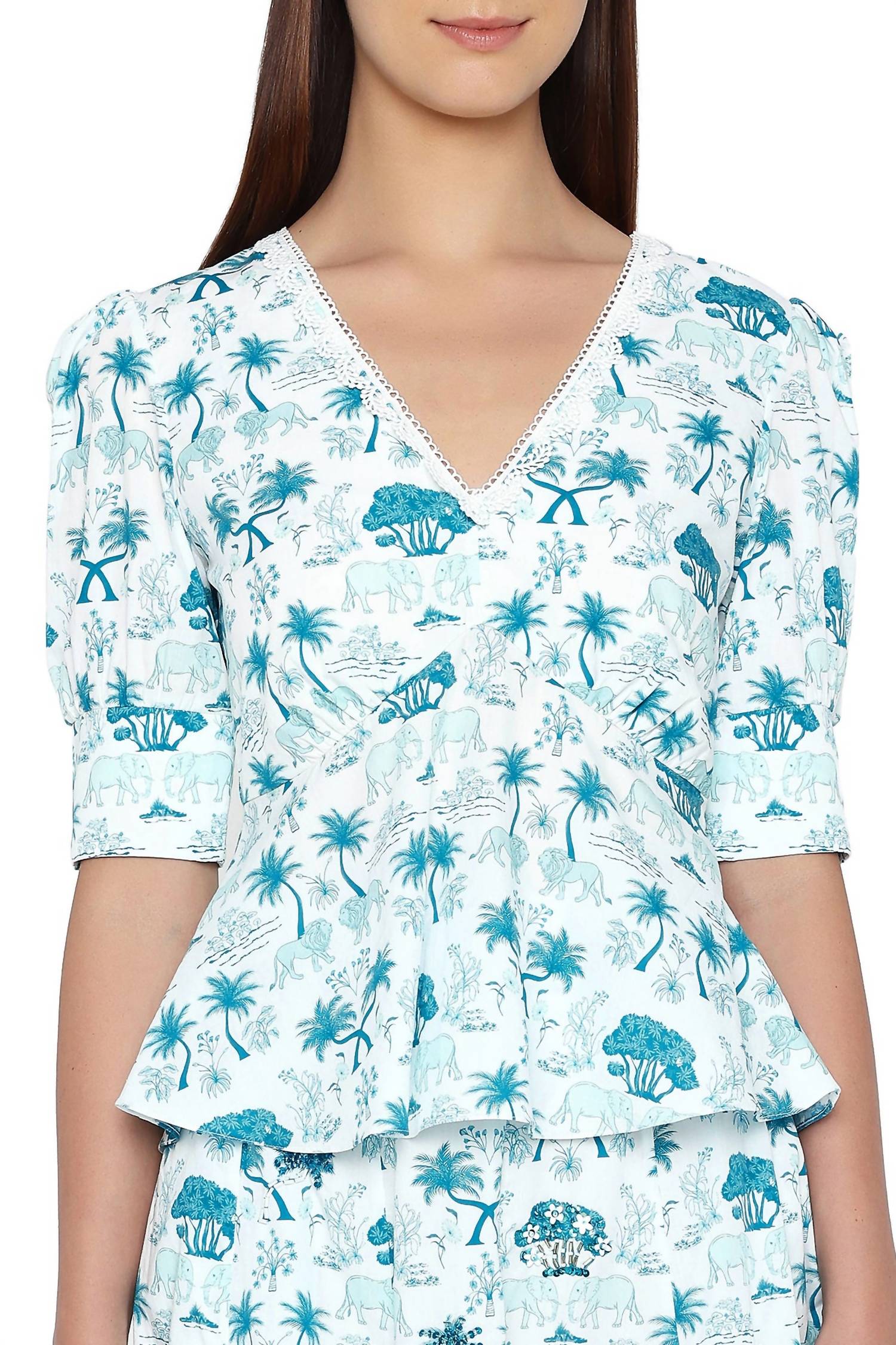 Verandah - Deep Neck Peplum Blouse