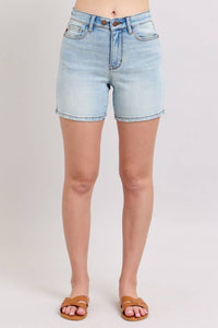Judy Blue 2 Button Mid Length Dad Shorts in blue 1 - women's shorts