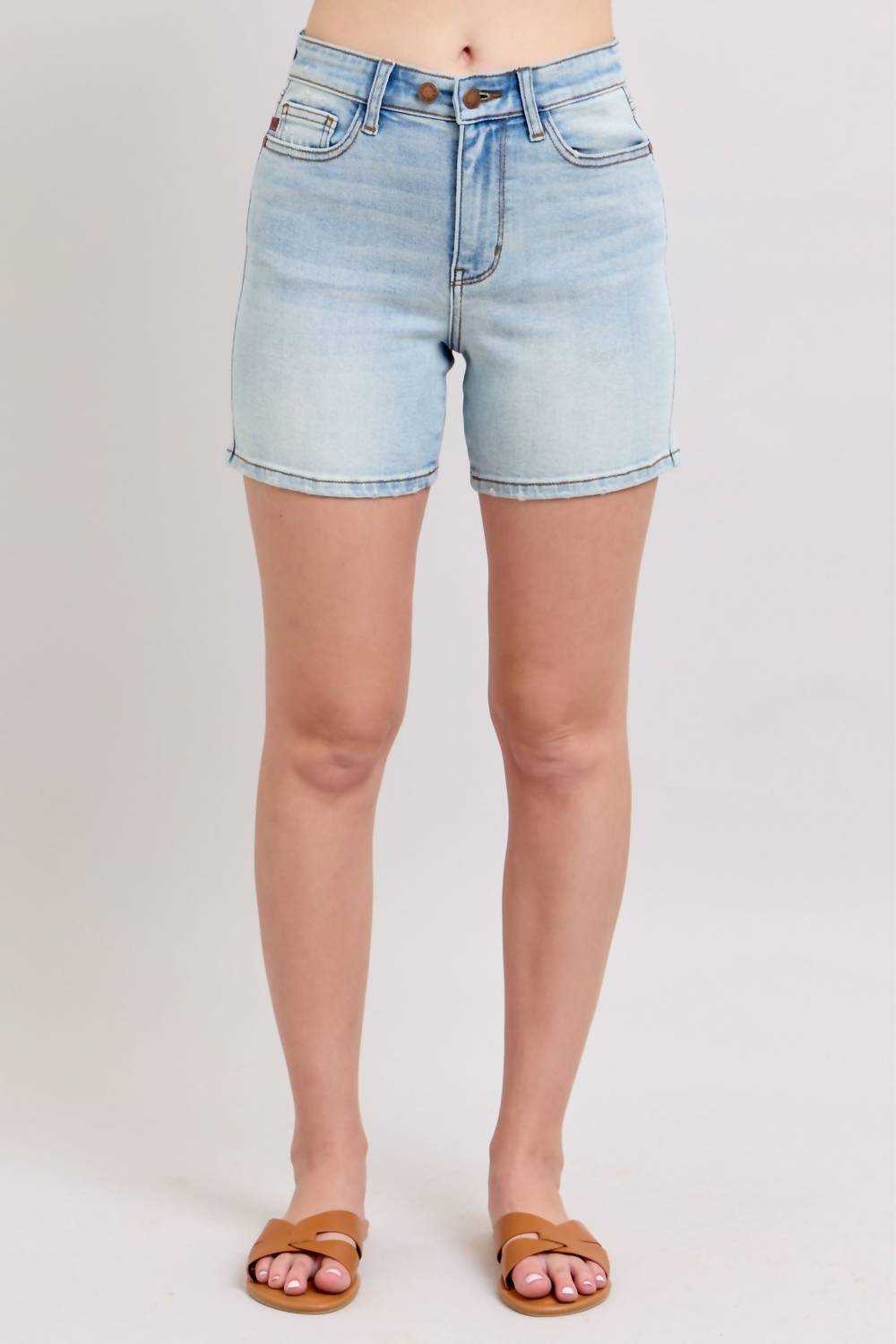 Judy Blue 2 Button Mid Length Dad Shorts in blue 1 - women's shorts