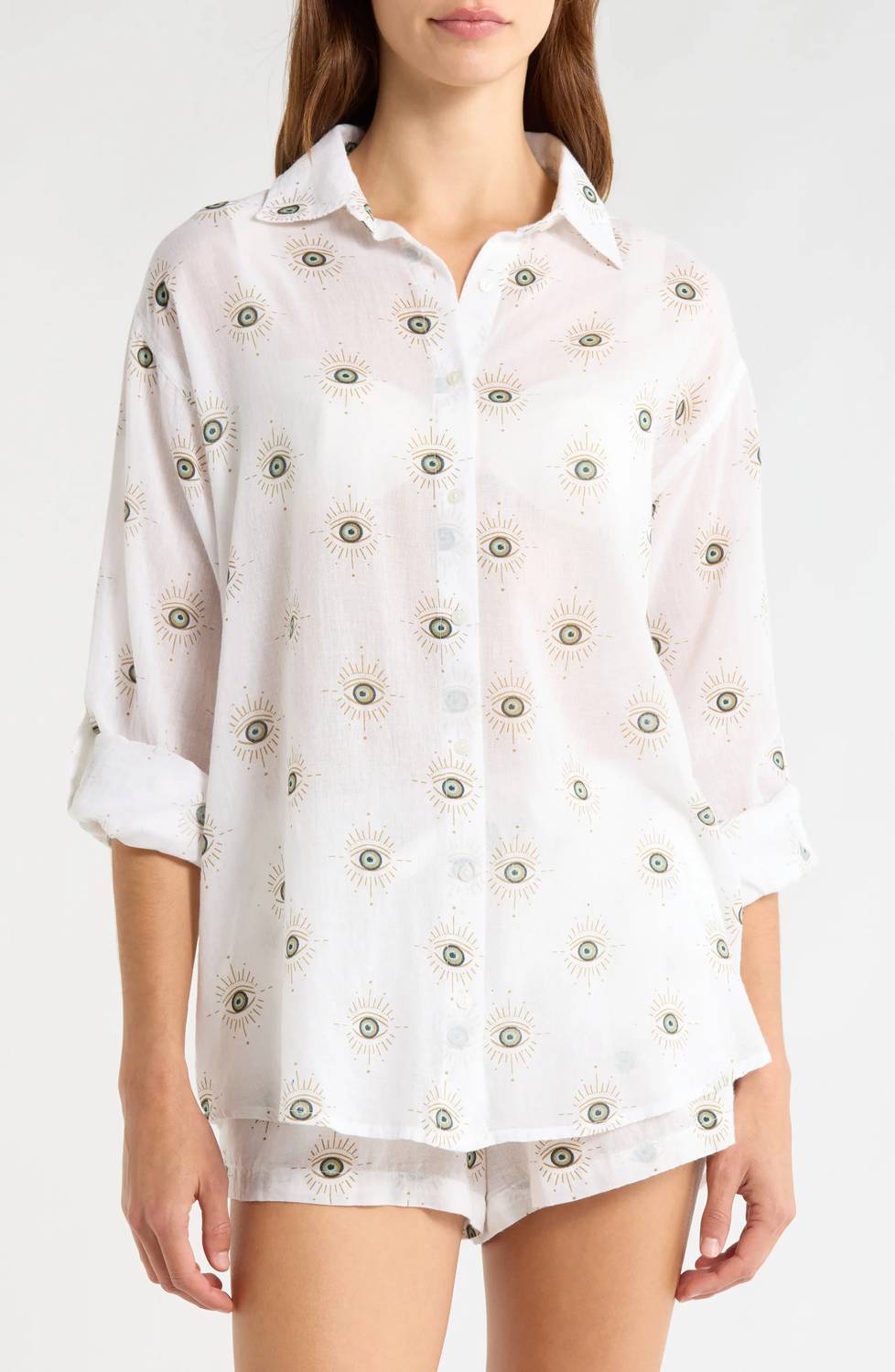 Elan - Women's Evil Eye Button Down Top
