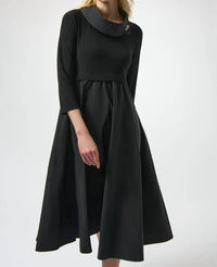 Joseph Ribkoff - Overlap Collar 3/4 Sleeve Fit And Flare Dress