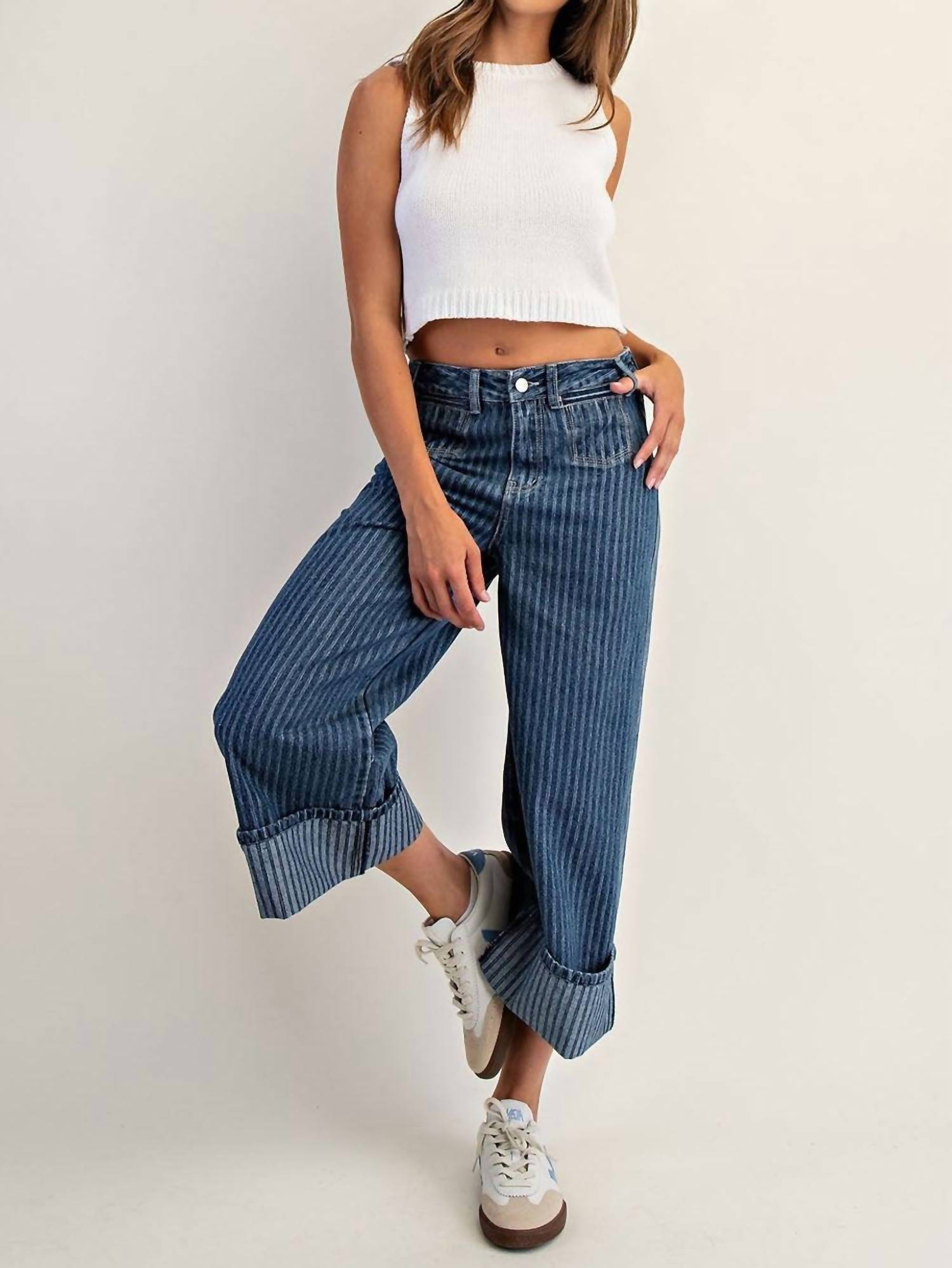 Ee:Some - Harbor Stripe Wide Leg Jeans
