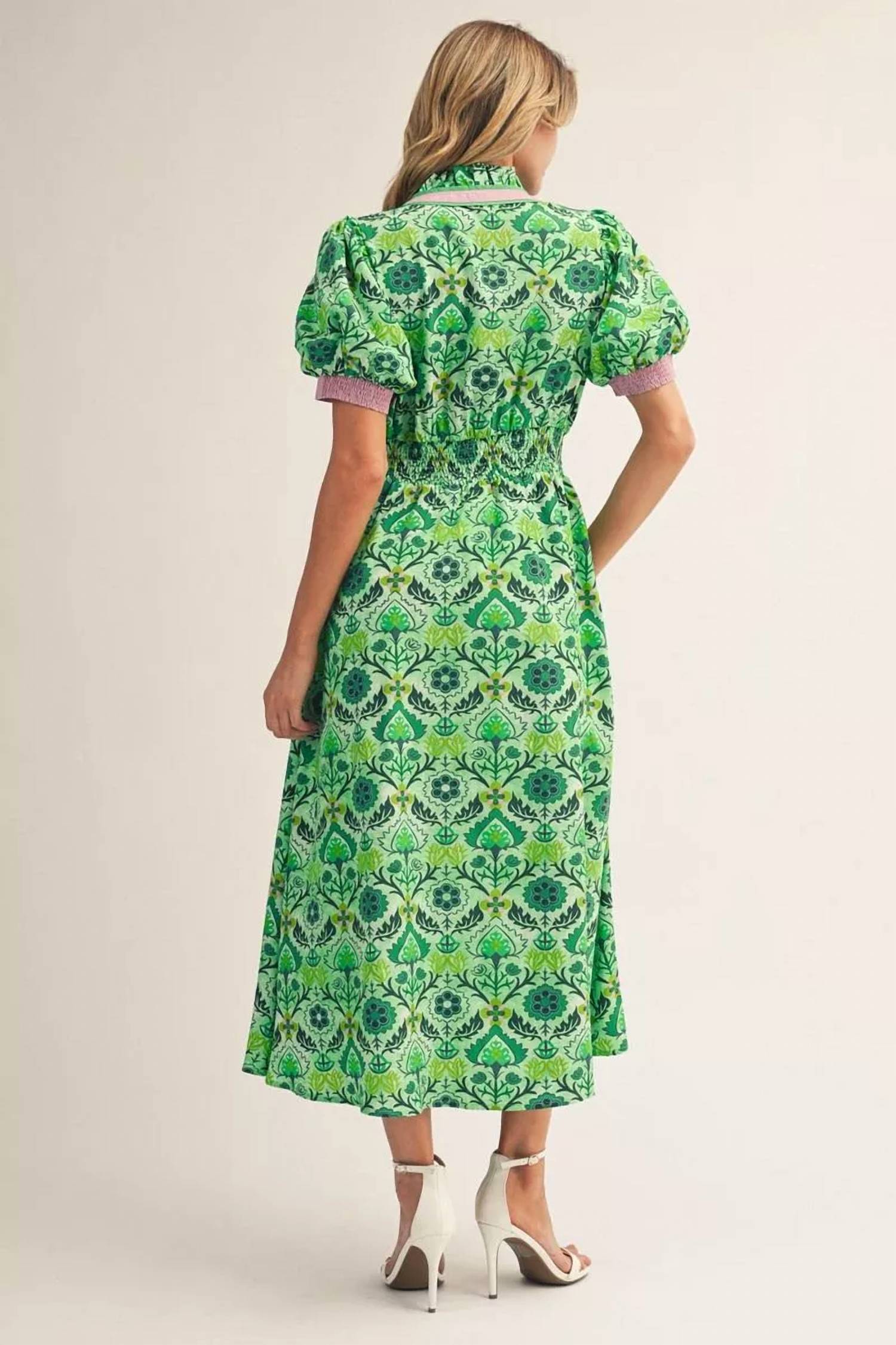 Jodifl - Short Sleeve Fitted Waist Midi Dress