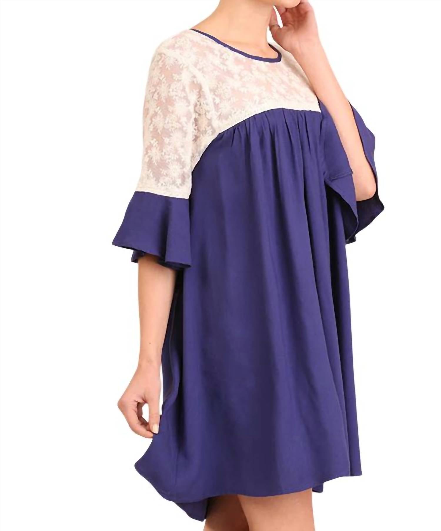 Umgee - Lace and Keyhole Bell Sleeve Dress