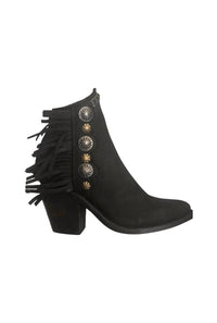 Liberty Black Women's Nubuck Grease Fringe Booties in black - women's shoe
