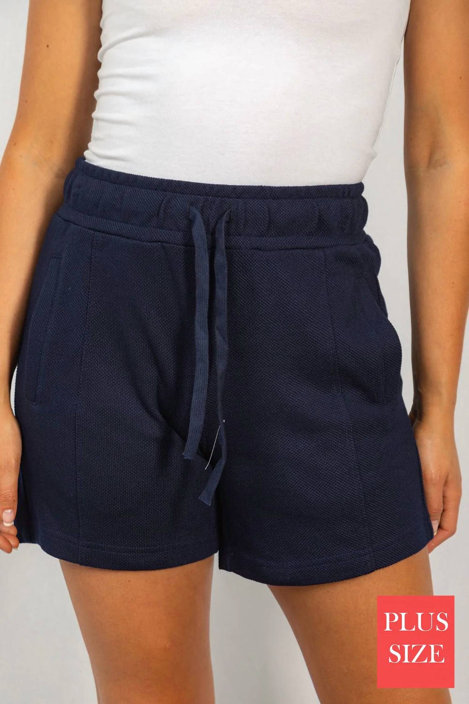 White Birch - High Rise Drawstring Shorts - Plus