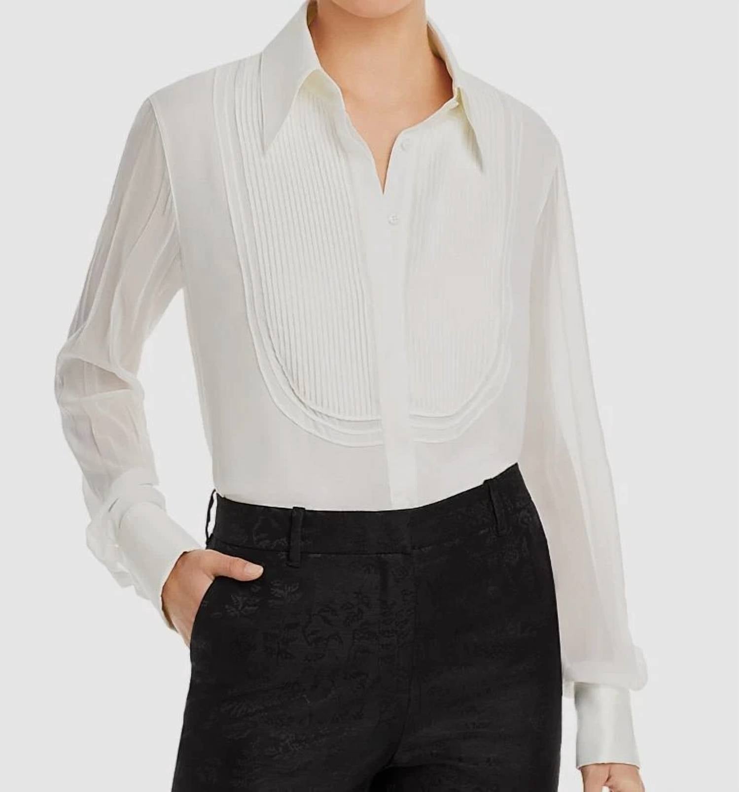 Lafayette 148 - Silk Button Down Tuxedo Blouse