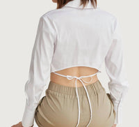 CRESCENT Rowen Cropped Button Down Top in white - women's shirt - detail view