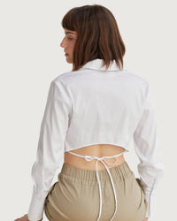 CRESCENT Rowen Cropped Button Down Top in white - women's shirt - alternate view