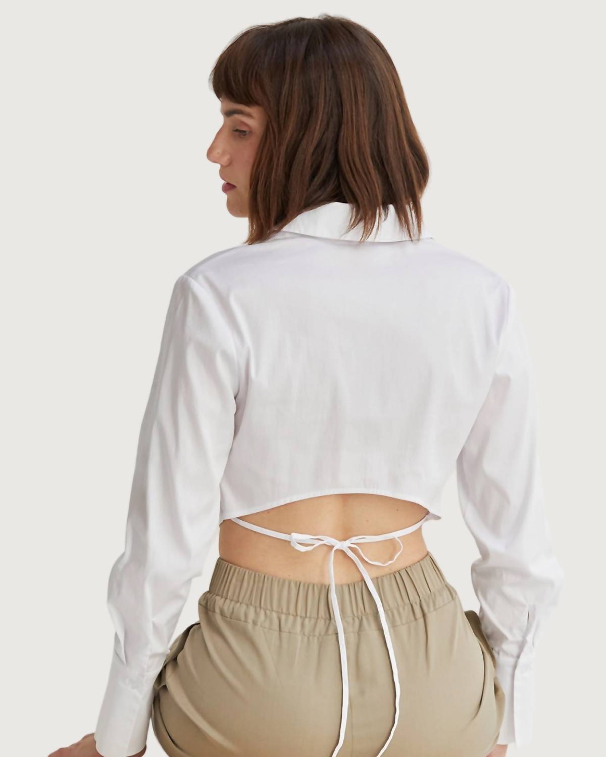 CRESCENT Rowen Cropped Button Down Top in white - women's shirt - alternate view