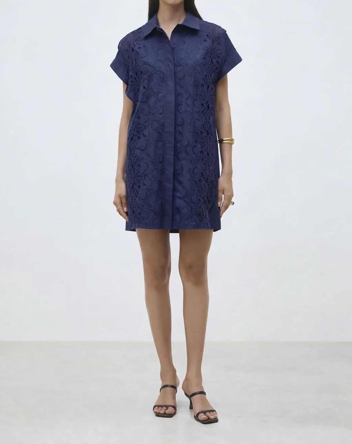 Suncoo - Cross Short Embroidered Shirt Dress