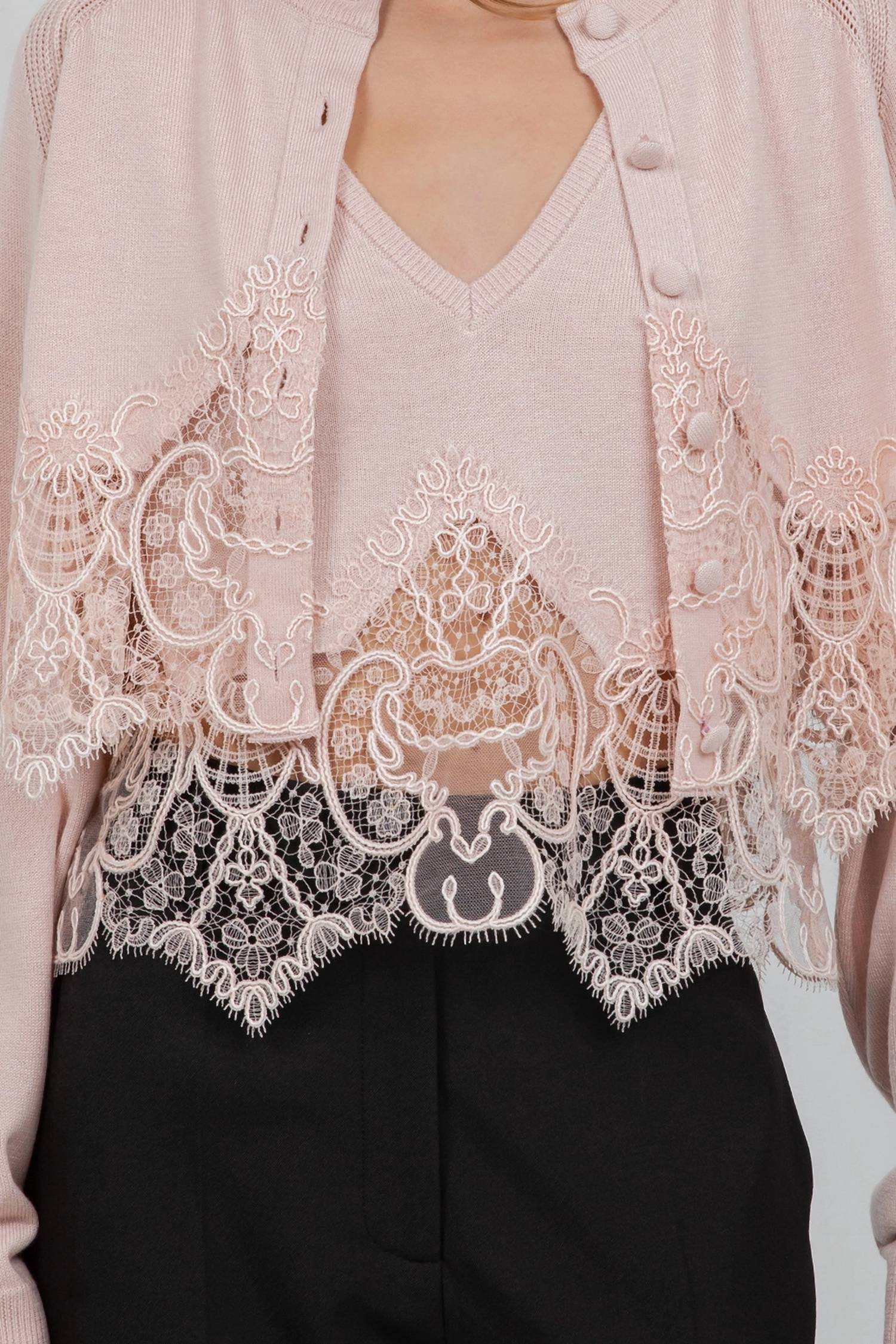 Whiteroom+Cactus - Knitted Sweater Cardigan with Lace Edge Detailing
