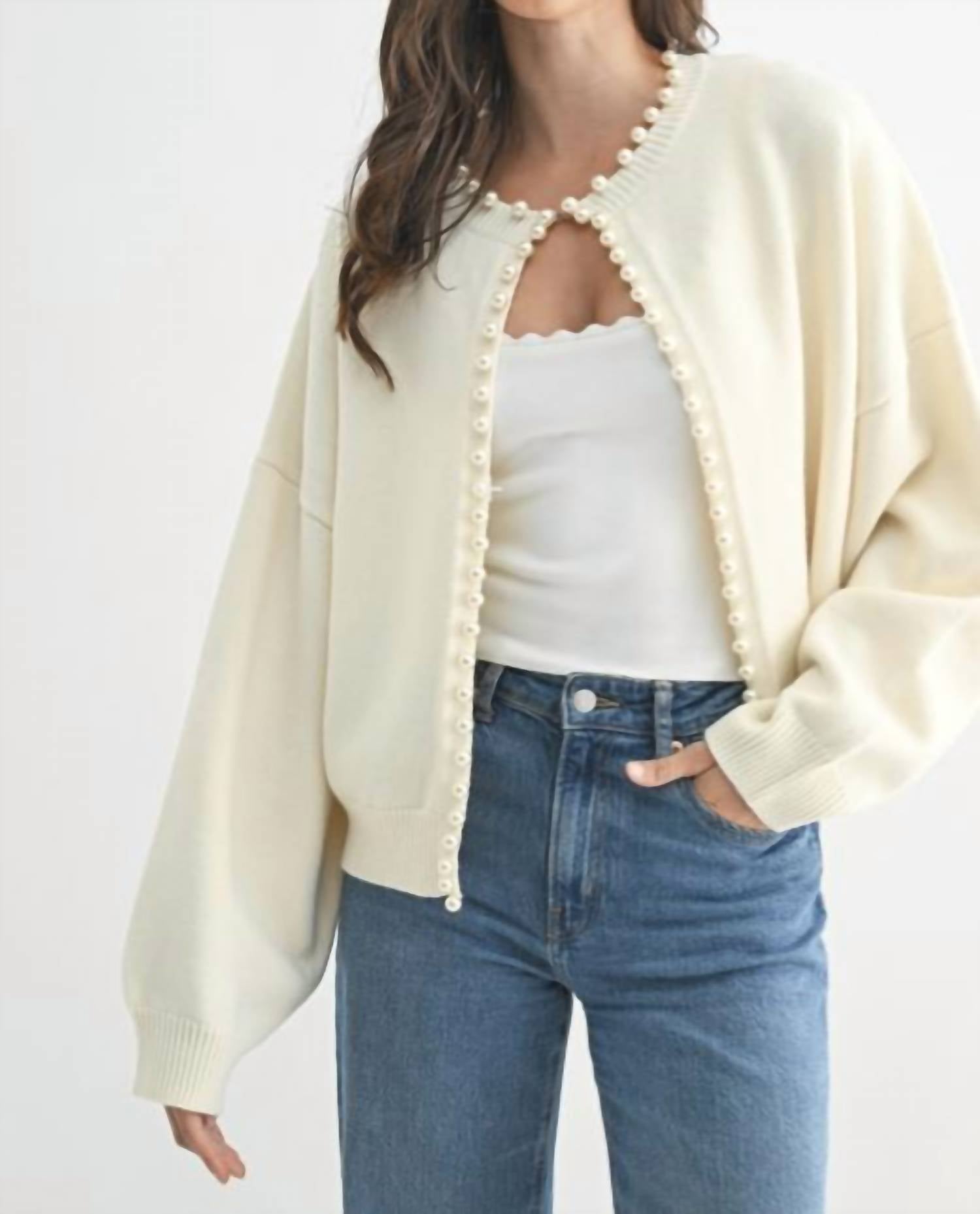 Camellia - Pearl Trim Cardigan