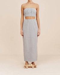 POSSE Mira Strapless Crop Top in gingham black cream - women's shirt