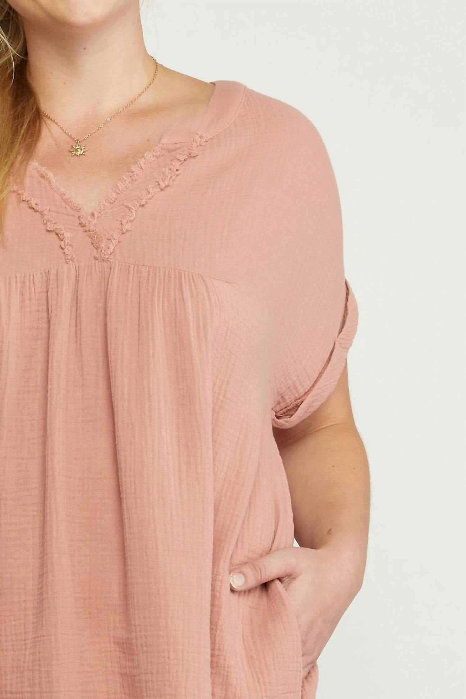 Entro - Frayed Cotton Gauze Pocket Dress - Plus
