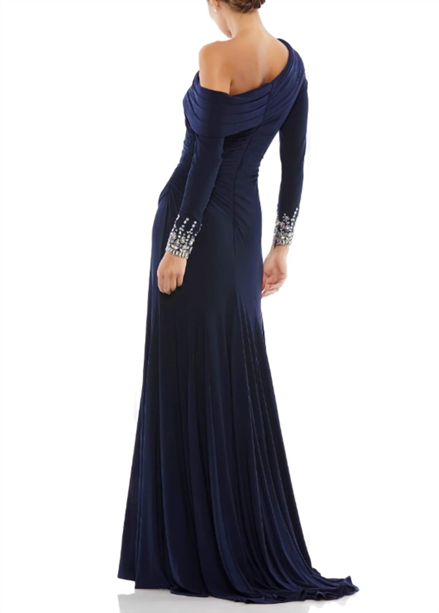 Mac Duggal - Beaded Cuff Drop Shoulder Gown