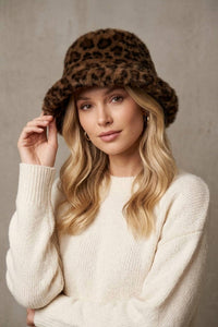 Joseph Ribkoff - Women's Leopard Print Faux Fur Bucket Hat