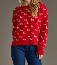 Panache Apparel Ho Ho Ho Christmas Sweater in red - women's sweater - alternate view