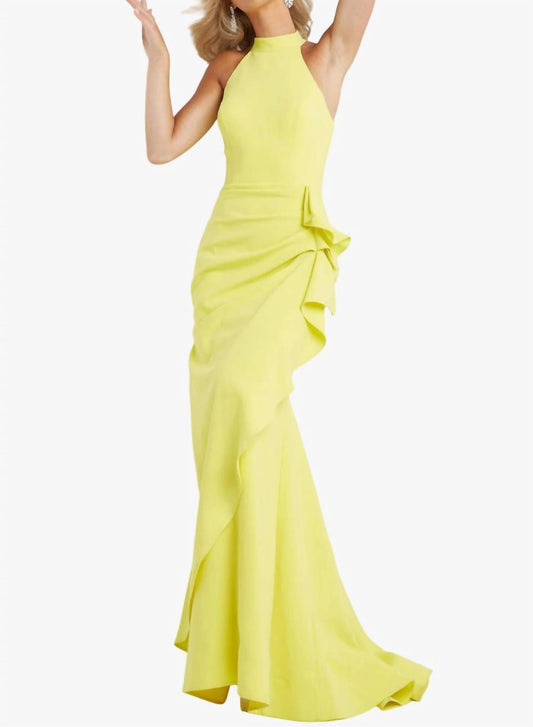 Jovani - Draped Skirt High Neck Dress