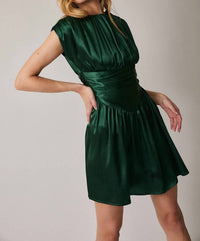 Le Lis - Round Neck Sleeveless Satin Ruched Fit And Flare Mini Dress