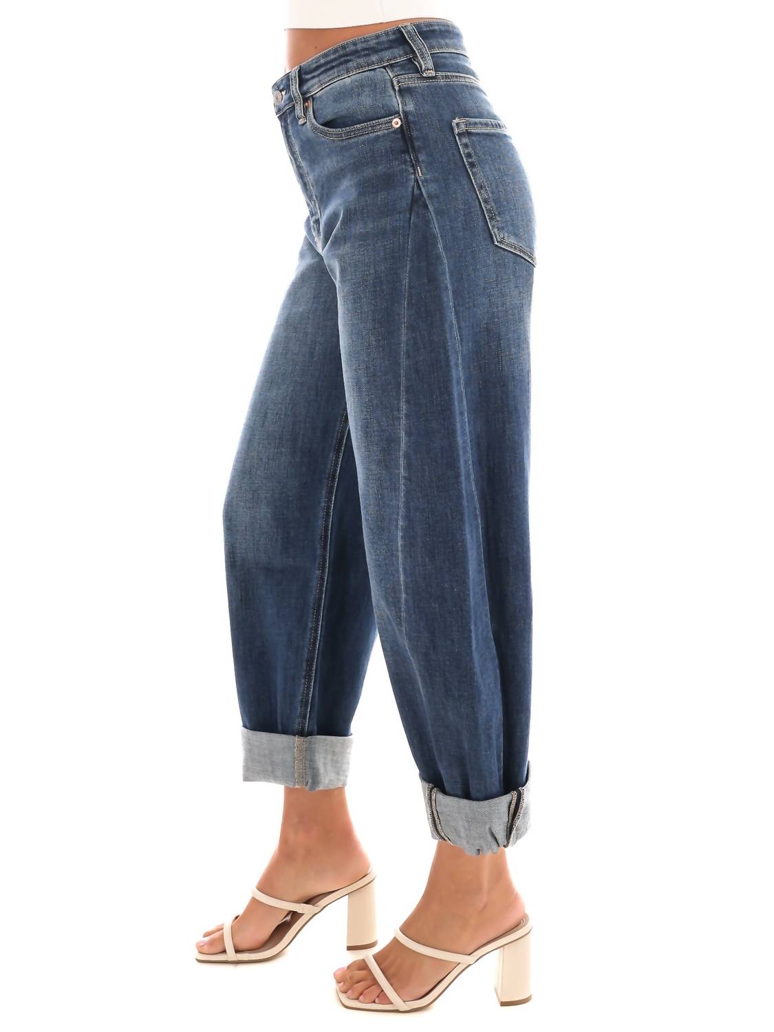 Artemis Vintage High Rise Relaxed Barrel Jeans in dark wash - women's jeans - detail view