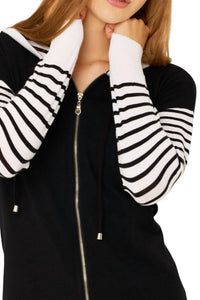 French Kyss - Stripe Sleeve Zip Up Hoodie