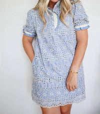 Jodifl - Women's Corinne Serene Eyelet Lace Ruffle Shift Dress