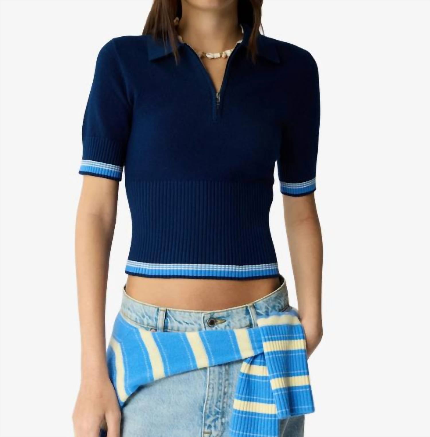 Guest In Residence Marcella Polo Top in residence marcella polo top in navy - women's shirt
