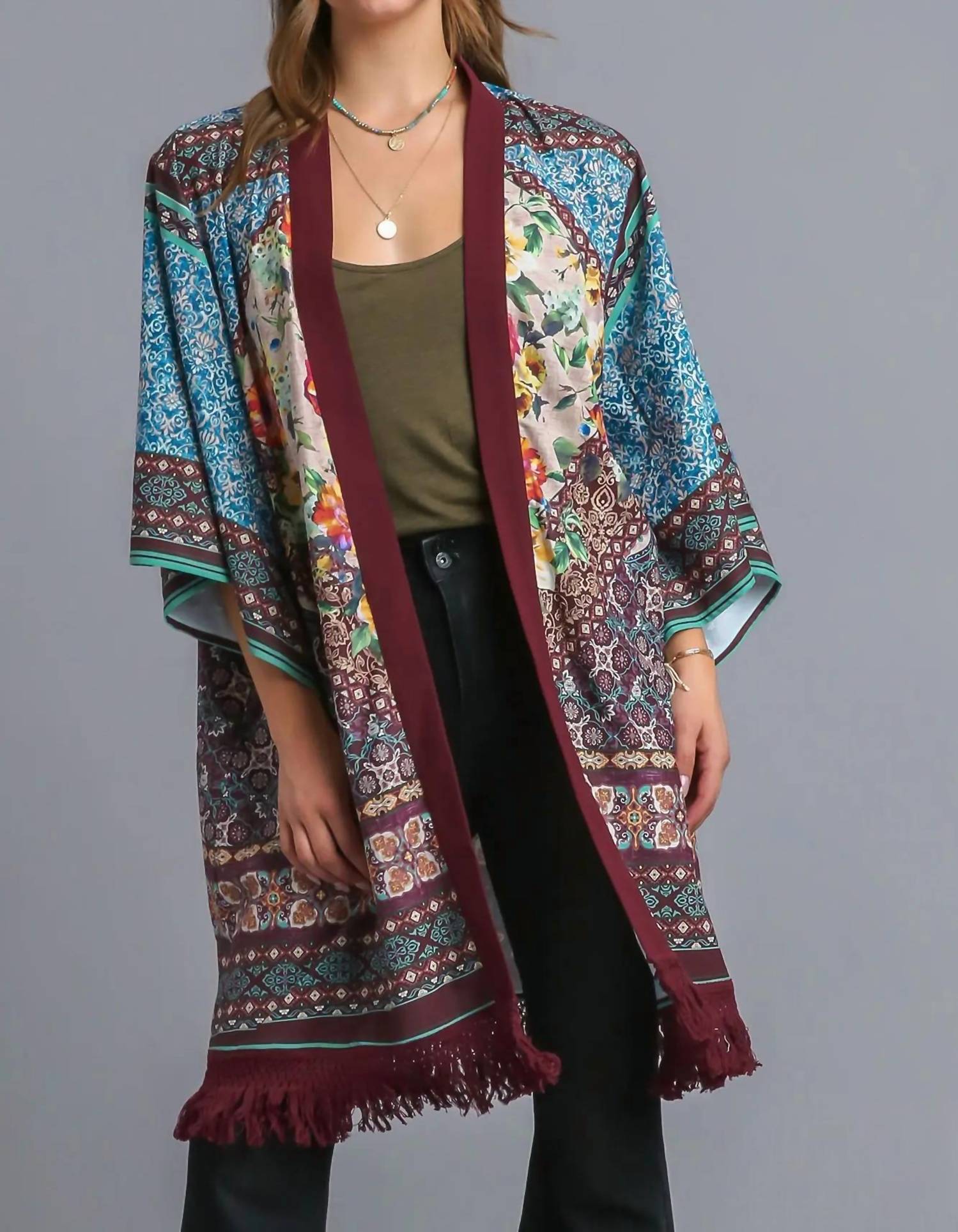 Umgee - Mix Kimono With Fringe