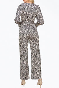 TONI ZEBRA-PRINT BELTED WRAP-EFFECT SATEEN JUMPSUIT
