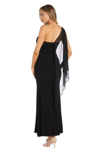 R&M Richards - One Shoulder Cape Gown With Rhinestone Detailing