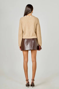 English Factory Floral Button Knit Cardigan Top in tan - women's cardigan - alternate view