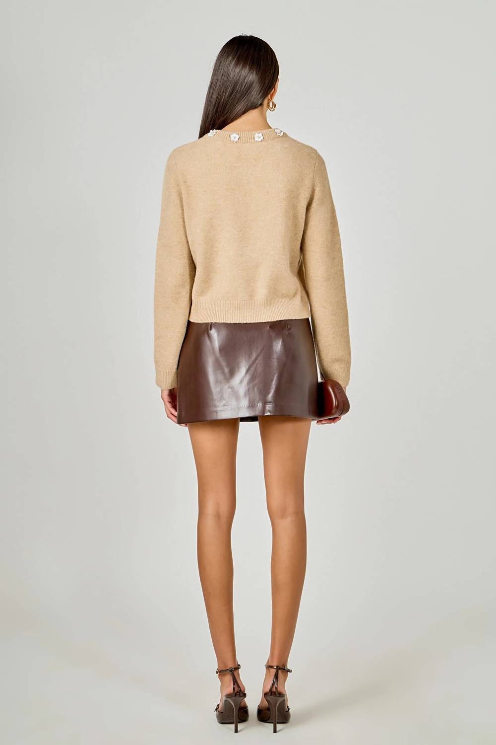English Factory Floral Button Knit Cardigan Top in tan - women's cardigan - alternate view
