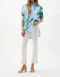 Joseph Ribkoff Cotton Stripe Floral Shirt in blue and green multi - women's blouse