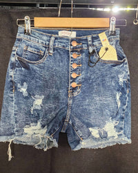 Vibrant M.I.U - Distressed Denim Shorts