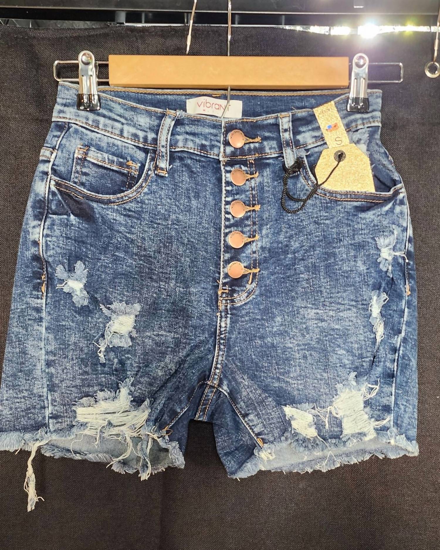 Vibrant M.I.U - Distressed Denim Shorts