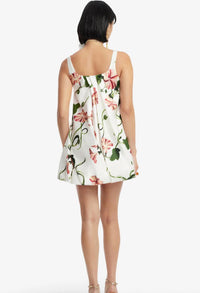 LEO LIN Suki Puff Mini Dress in vine print in snow - women's dress - detail view
