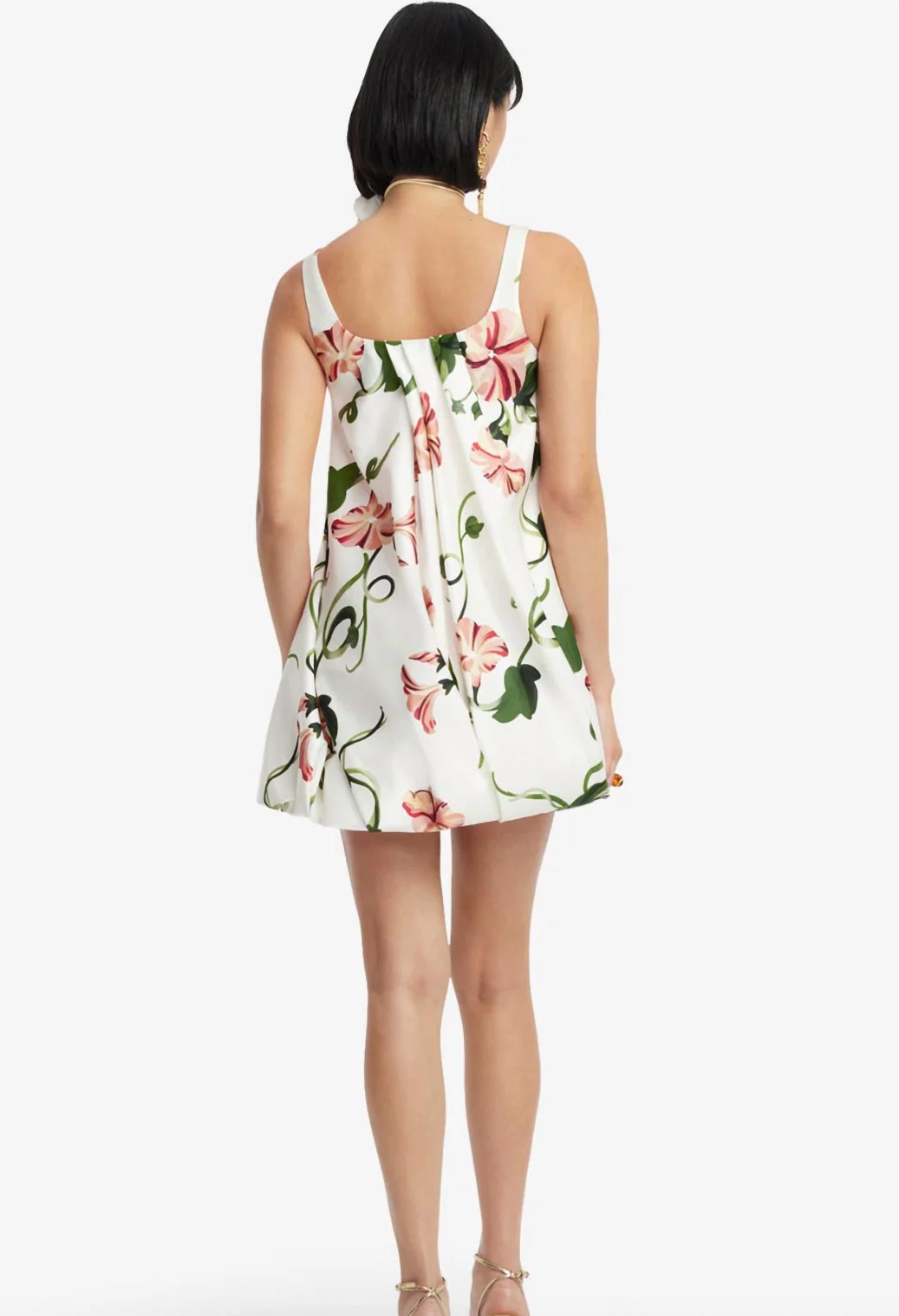 LEO LIN Suki Puff Mini Dress in vine print in snow - women's dress - detail view