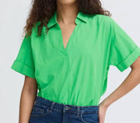 ICHI Collared Blouse in greenbriar - women's blouse
